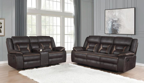Greer - 2 Piece Upholstered Reclining Sofa Set - Brown