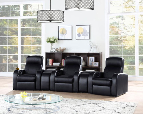 Cyrus - 5 Piece Upholstered Home Theater Seating, 3 Seats - Black