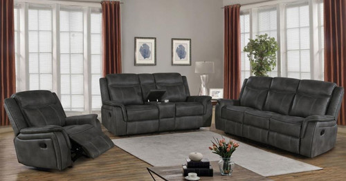 Lawrence - 3 Piece Upholstered Reclining Sofa Set - Charcoal
