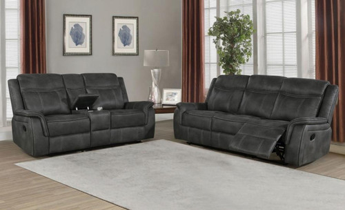 Lawrence - 2 Piece Upholstered Reclining Sofa Set - Charcoal