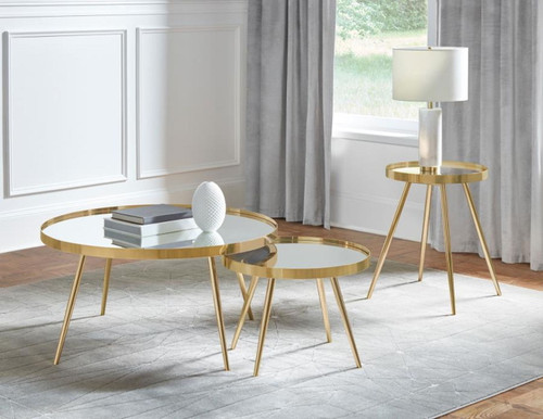 Kaelyn - Round Mirror Top End Table - Gold