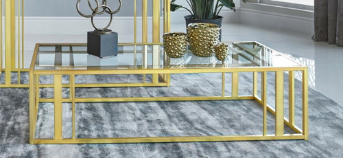 Adri - Rectangular Glass Top Coffee Table - Matte Brass