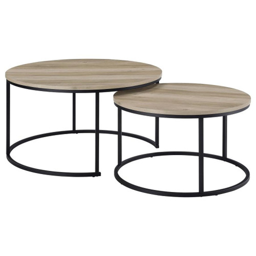 Lainey - 2 Piece Round Nesting Coffee Table - Distressed Pine