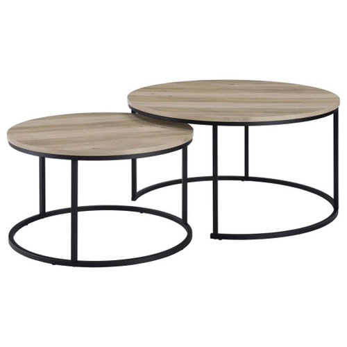 Lainey - 2 Piece Round Nesting Coffee Table - Distressed Pine