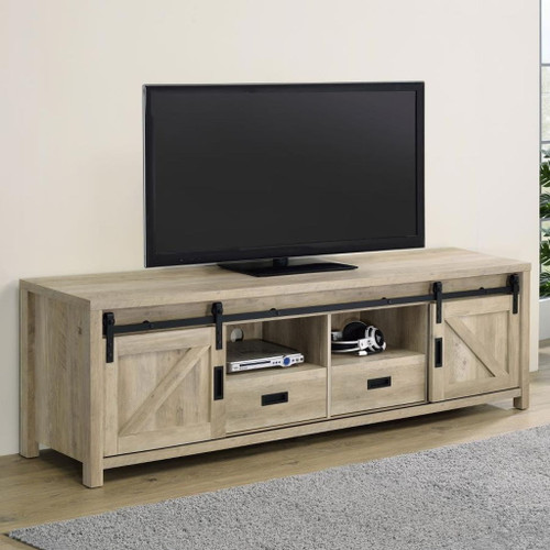 Madra - 2-Door Engineered Wood TV Stand - Distressed Pine