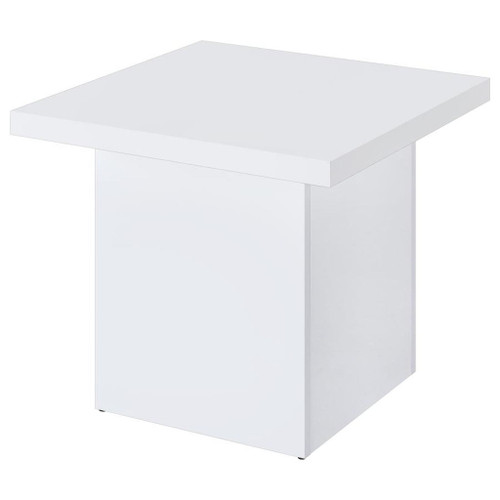 Devar - Square Engineered Wood Side End Table - White High Gloss