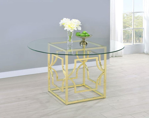 Starlight - Round Glass Top Metal Dining Table - Brass