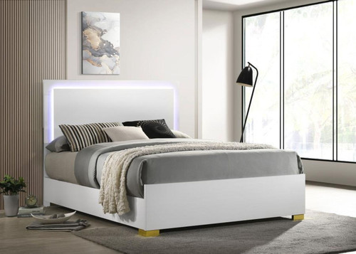 Marceline - Wood Queen LED Panel Bed - White