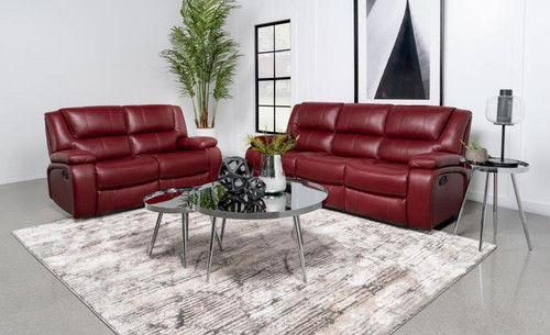 Camila - 2 Piece Upholstered Reclining Sofa Set - Red