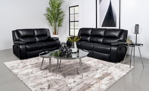 Camila - 2 Piece Upholstered Motion Reclining Sofa Set - Black