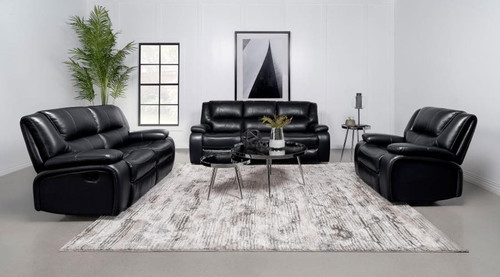 Camila - 3 Piece Upholstered Motion Reclining Sofa Set - Black