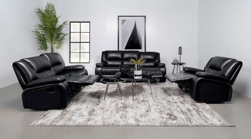 Camila - 3 Piece Upholstered Motion Reclining Sofa Set - Black