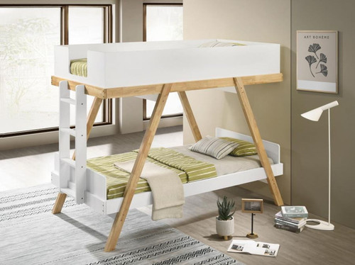 Frankie - Wood Twin Over Twin Bunk Bed - White And Natural