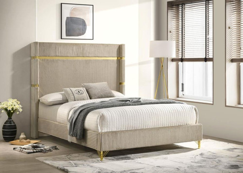 Lucia - Upholstered Queen Wingback Bed - Beige
