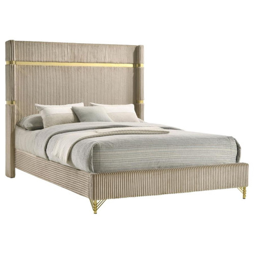 Lucia - Upholstered Queen Wingback Bed - Beige