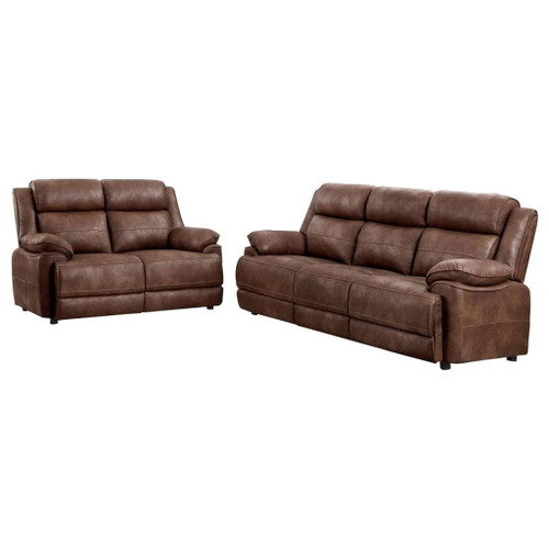 Ellington - 2 Piece Upholstered Padded Arm Sofa Set - Dark Brown