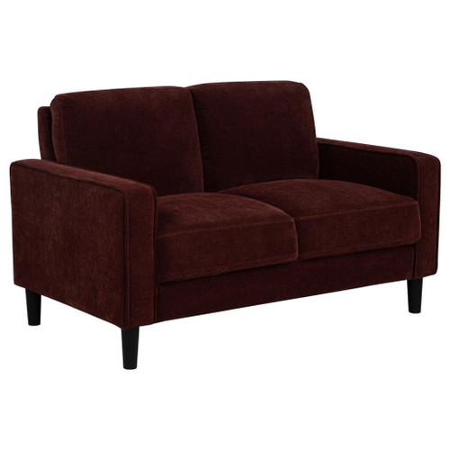 Ruth - Fabric Upholstered Track Arm Loveseat - Rust Red
