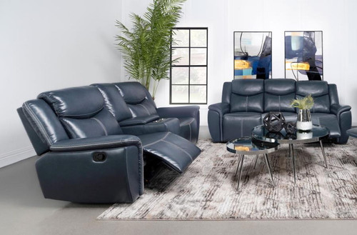 Sloane - 2 Piece Upholstered Reclining Sofa Set - Blue
