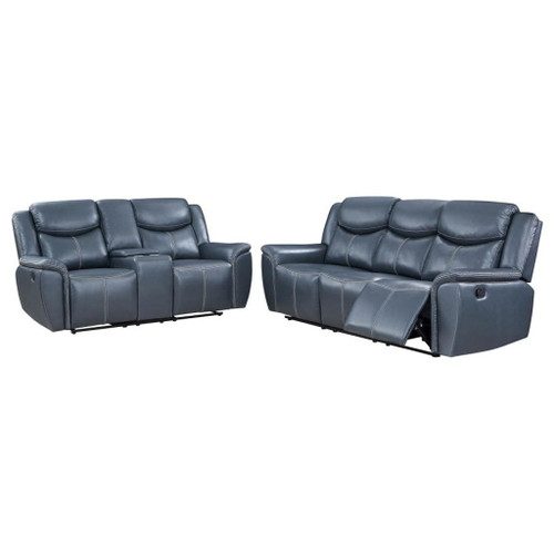Sloane - 2 Piece Upholstered Reclining Sofa Set - Blue