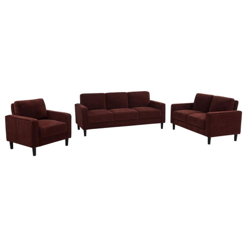 Ruth - 3 Piece Fabric Upholstered Track Arm Sofa - Rust Red