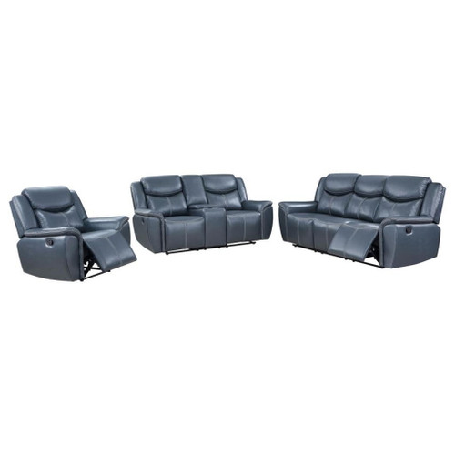 Sloane - 3 Piece Upholstered Reclining Sofa Set - Blue