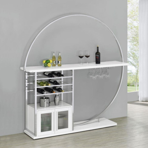 Risley - 2-Door Circular LED Home Bar Cabinet High Gloss - White