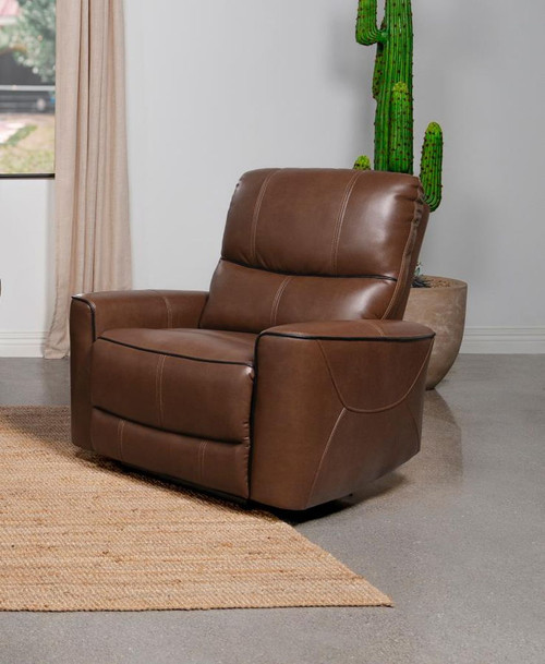 Greenfield - Upholstered Power Recliner Chair - Saddle Brown