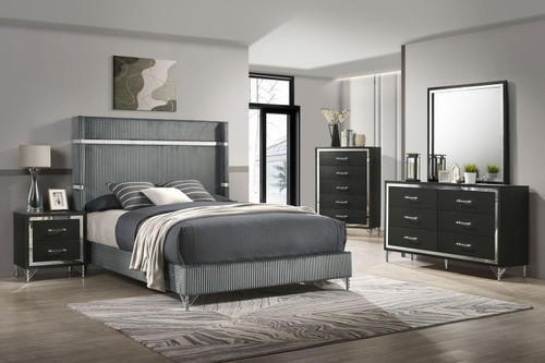 Lucia - 5 Piece Queen Bedroom Set Black - Gray And Black