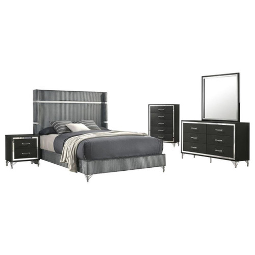 Lucia - 5 Piece Queen Bedroom Set Black - Gray And Black