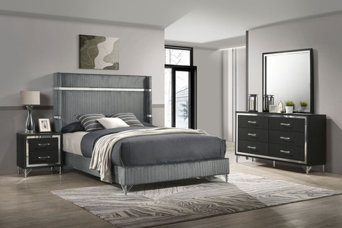 Lucia - 4 Piece Eastern King Bedroom Set - Gray And Black