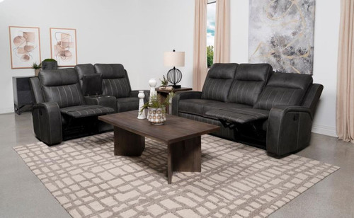 Raelynn - 2 Piece Upholstered Reclining Sofa Set - Gray
