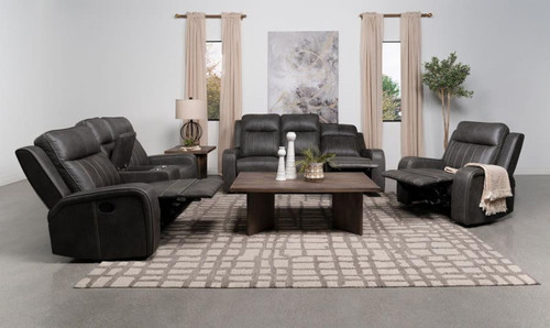 Raelynn - 3 Piece Upholstered Reclining Sofa Set - Gray