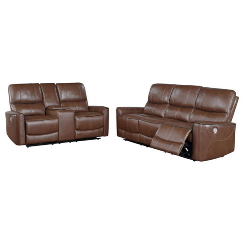 Greenfield - 2 Piece Power Reclining Sofa Set - Saddle Brown