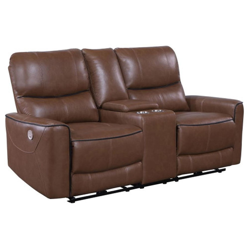 Greenfield - Upholstered Power Reclining Loveseat - Saddle Brown