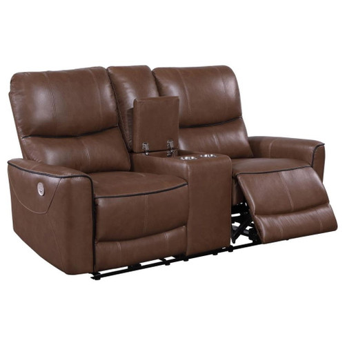 Greenfield - Upholstered Power Reclining Loveseat - Saddle Brown