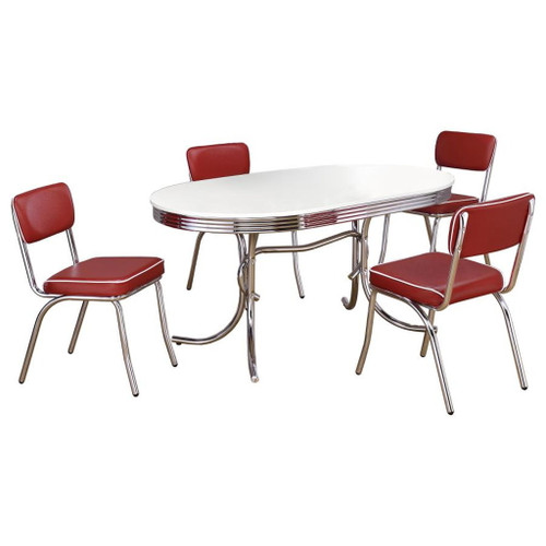 Retro - 5 Piece Oval Dining Table Set - White And Red