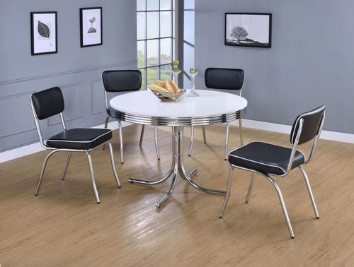 Retro - 5 Piece Round Dining Table Set - White And Black