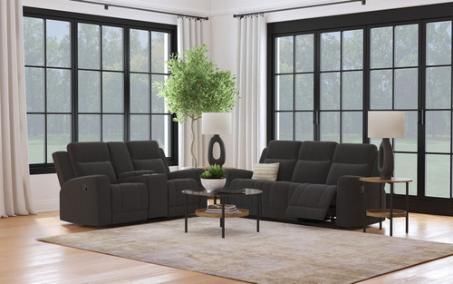 Brentwood - 2 Piece Upholstered Reclining Sofa Set - Dark Charcoal