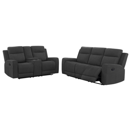 Brentwood - 2 Piece Upholstered Reclining Sofa Set - Dark Charcoal