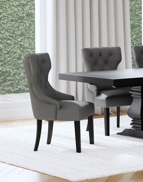 Baney - Fabric Upholstered Dining Side Chair - Gray And Black