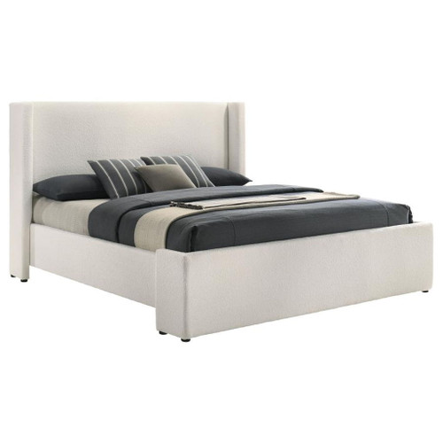 Alamosa - Boucle Upholstered Eastern King Wingback Platform Bed - White