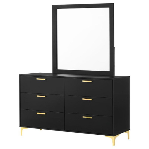 Kendall - 6-Drawer Dresser With Mirror - Black