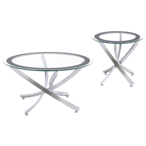 Brooke - 2 Piece Round Glass Top Coffee Table Set - Chrome