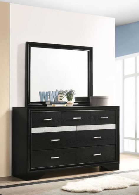 Miranda - 7-Drawer Dresser With Mirror - Black