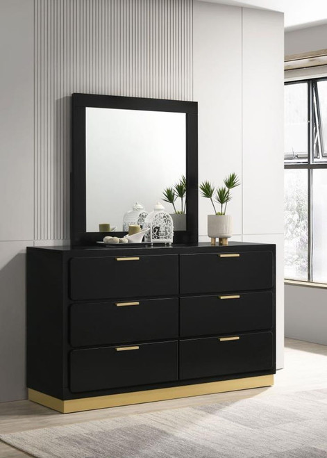 Caraway - 6-Drawer Dresser With Mirror - Black