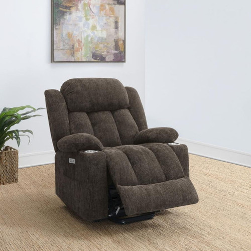 Houston - Upholstered Power Lift Recliner Chair - Dark Brown