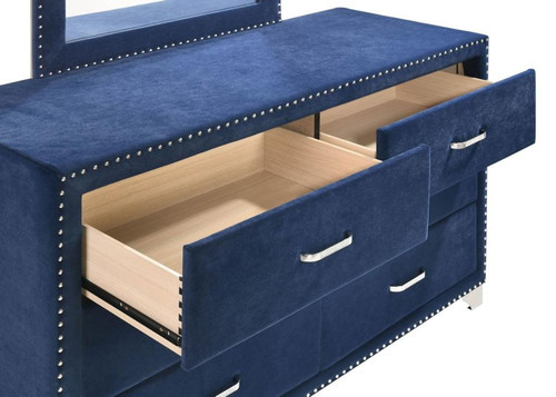 Melody - 6-Drawer Upholstered Dresser With Mirror - Pacific Blue