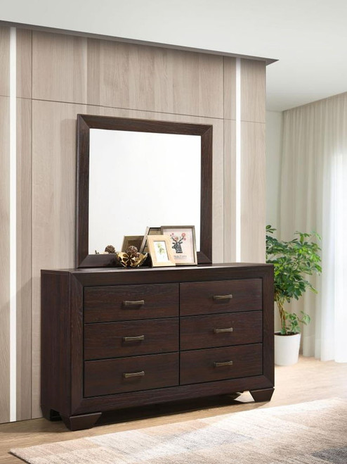 Kauffman - 6-Drawer Dresser With Mirror - Dark Cocoa