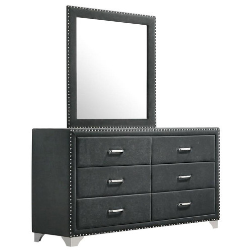 Melody - 6-Drawer Upholstered Dresser With Mirror - Gray