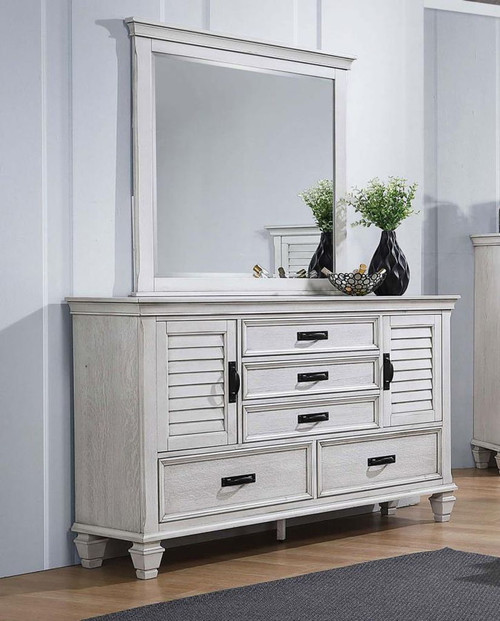 Franco - 5-Drawer Dresser With Mirror - Distressed White